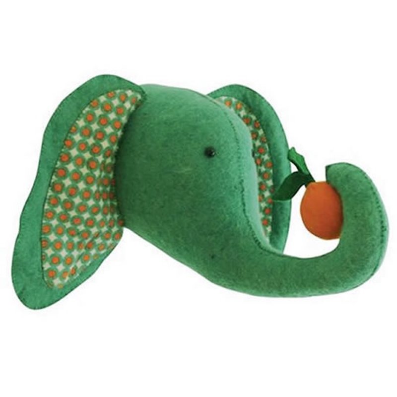 【Fiona Walker England】英国童话风格动物头 纯手工壁饰 - 大象爱苹果(elephant-apple) - 墙贴/壁贴 - 羊毛 绿色
