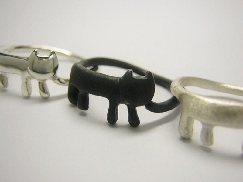 meow ( cat sterling silver ring 貓 猫 指杯 銀 ) - 戒指 - 纯银 银色