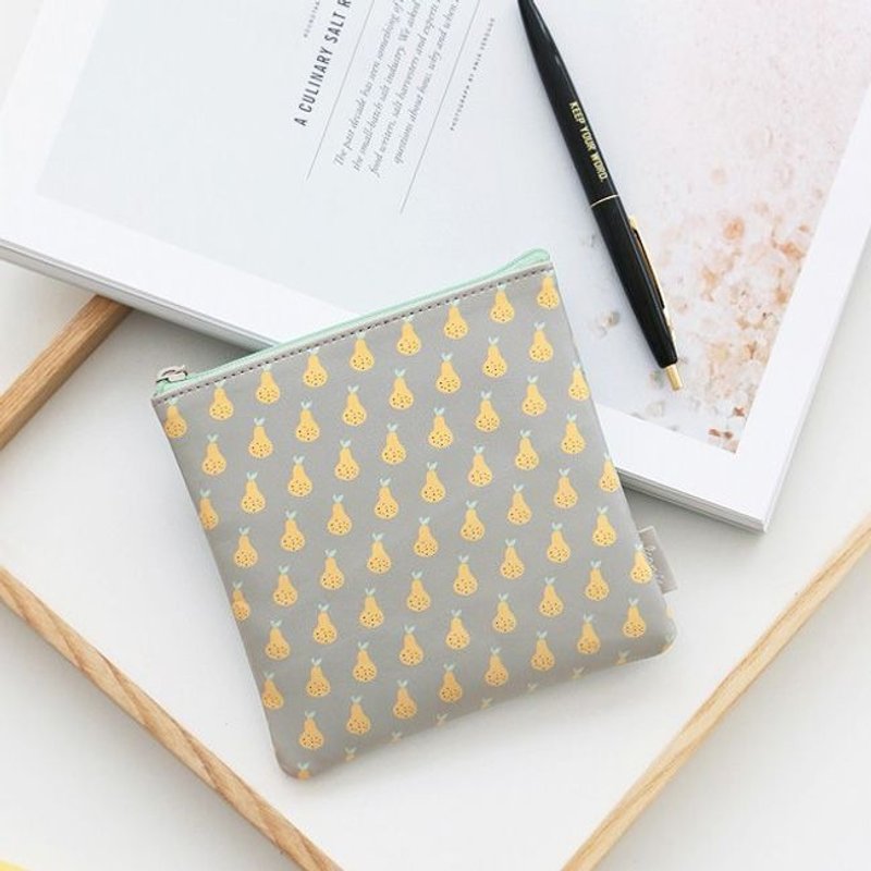 Dessin x iconic-小春日和方块皮革万用包M-西洋梨,ICO83696 - 化妆包/杂物包 - 真皮 灰色