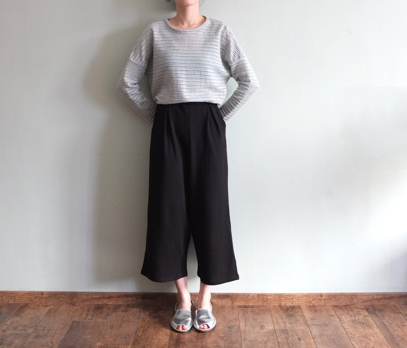 日本风黑色武士摺纹宽裤 - 女装长裤 - 其他材质 黑色