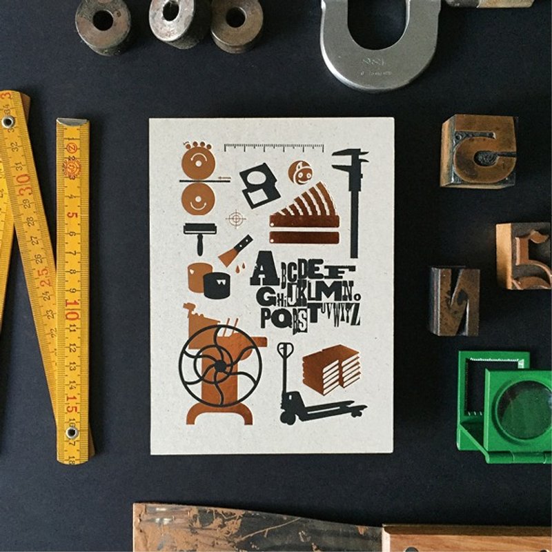 印刷道具拼贴明信片 - 卡片/明信片 - 纸 金色