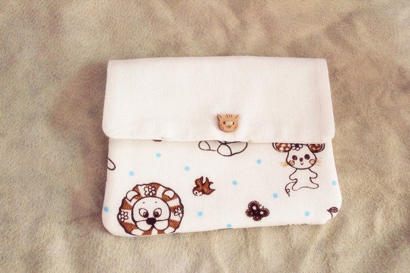 万用收纳包-童趣动物 - 零钱包 - 棉．麻 白色