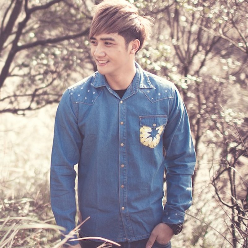 【图腾系列】八角星-中性牛仔衬衫 - 女装衬衫 - 其他材质 咖啡色