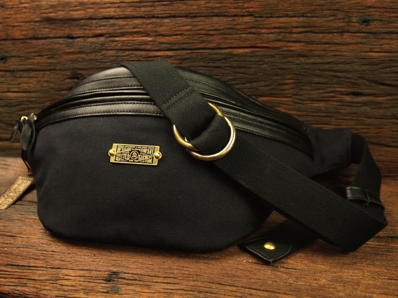 60/40 Leather Waist Bag (L) 厚帆布牛皮腰包 - 侧背包/斜挎包 - 真皮 黑色