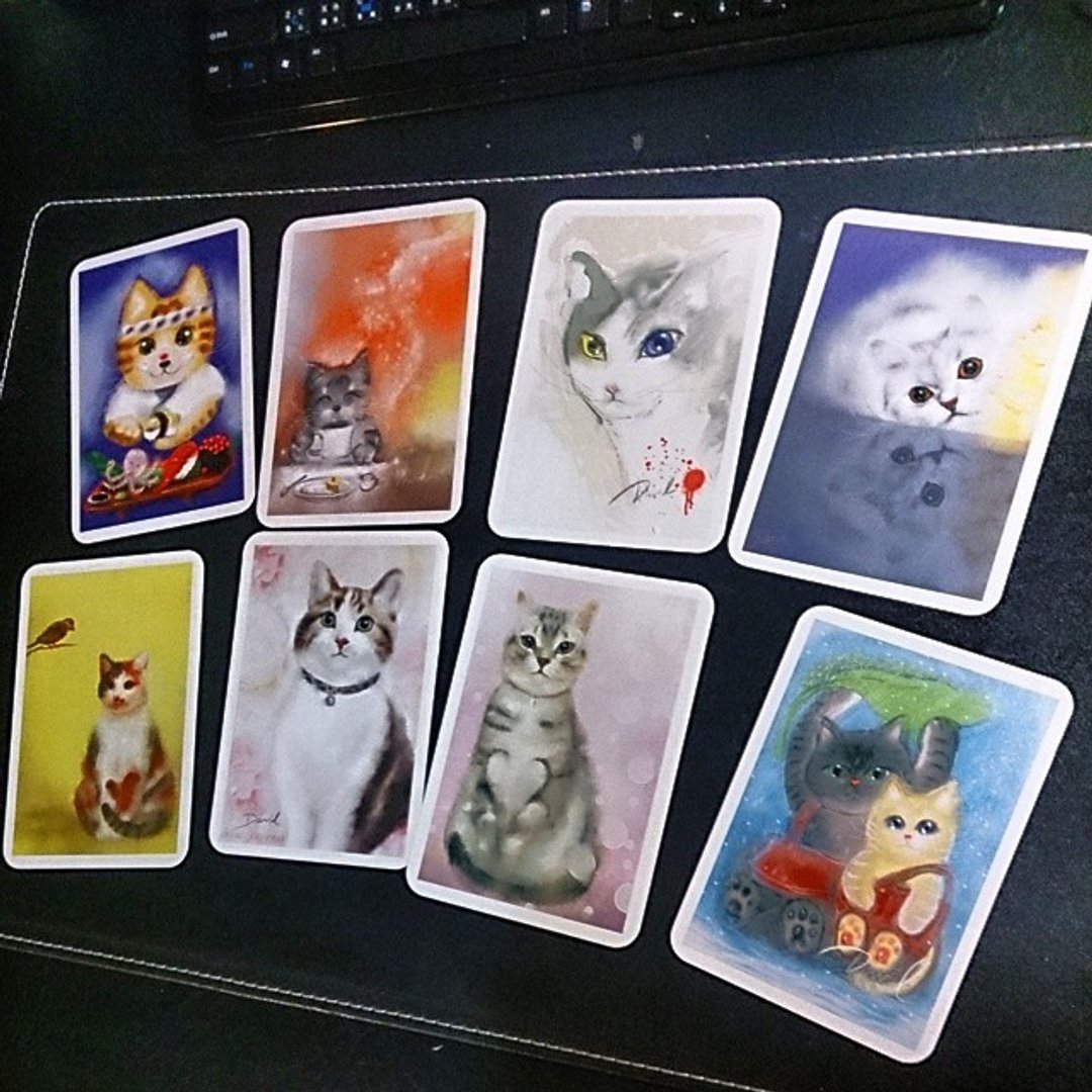 大卫画猫,经典明信片,绝版品.一套八张 - 卡片/明信片 - 纸 黄色