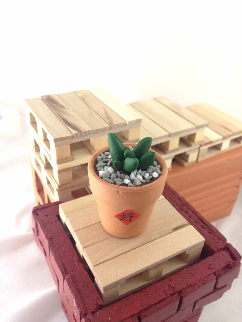 疗愈系仿真多肉植物＋栈板陈列架－A03 (small size) - 花瓶/陶器 - 其他材质 多色