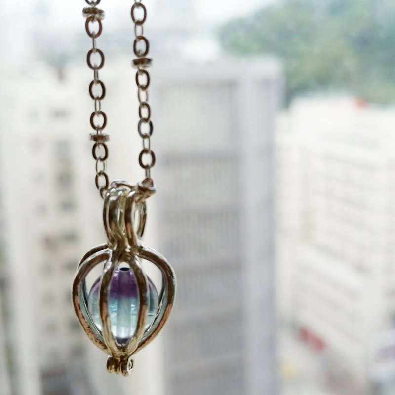Flourite 925 silver necklace 紫蓝萤石锁骨项链 - 项链 - 宝石 蓝色