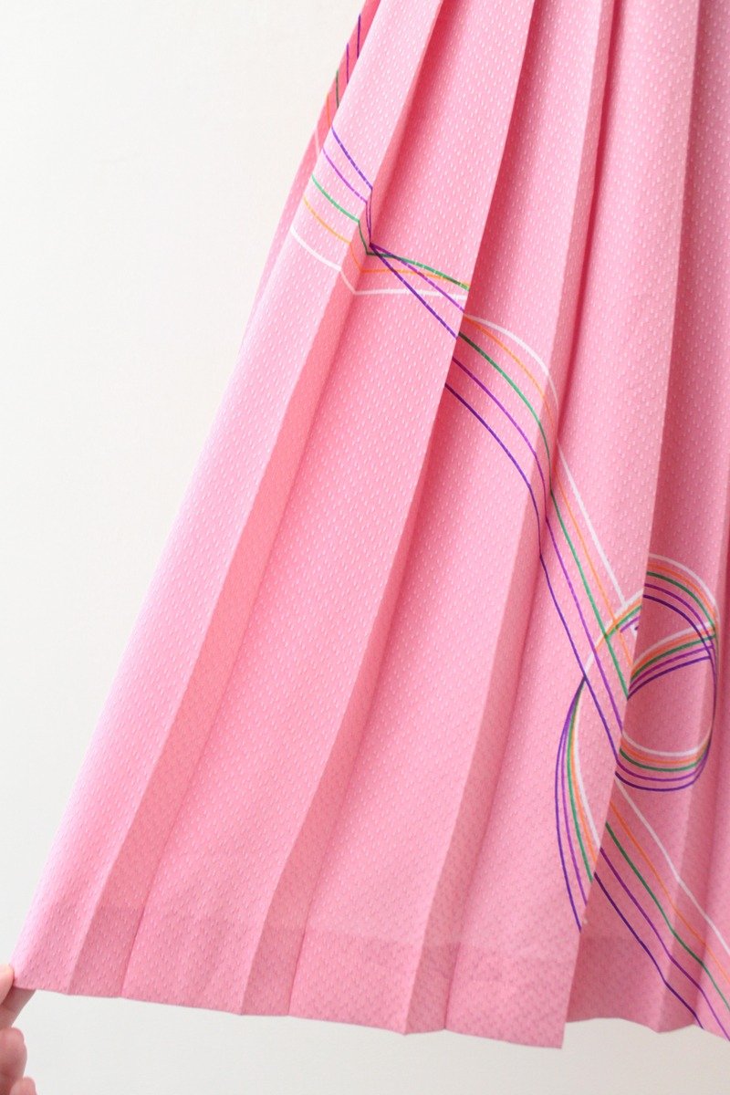 【RE0729D458】夏日花朵粉色底几何条纹古着洋装 - 洋装/连衣裙 - 其他材质 粉红色