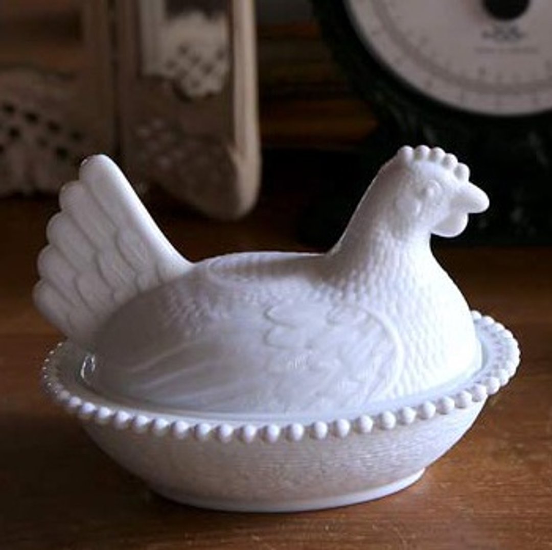 美国古董Milk Chicken 陶瓷盒 收纳盒 置物箱 - 摆饰 - 纸 白色