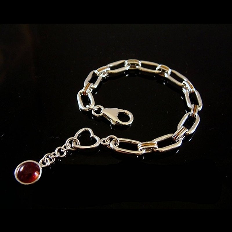 碧玺爱心手链- 个性双色宽版银手链 - 手链/手环 - 其他金属 