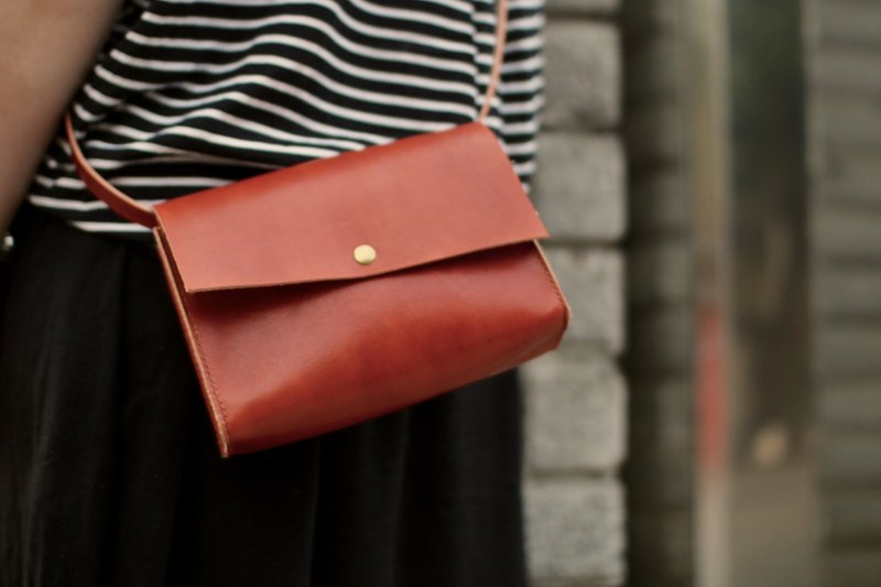 【手感系列】手工缝制真皮 背带两用小方包 染色款 S号 - 侧背包/斜挎包 - 真皮 绿色