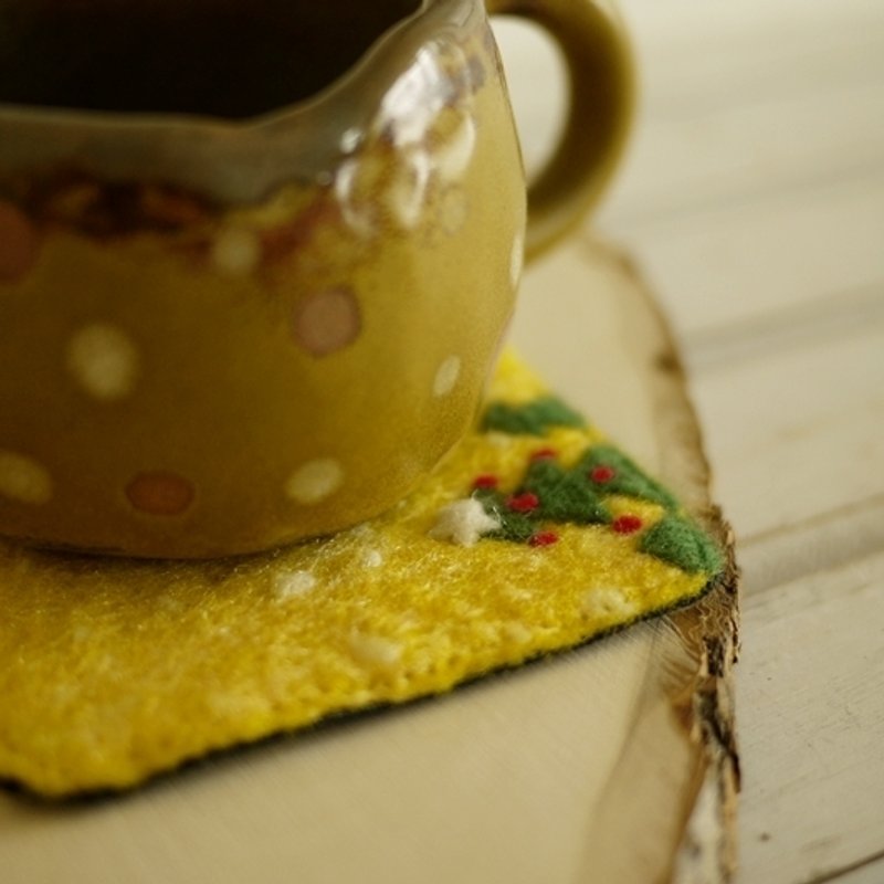金黄圣诞树杯垫 - 杯垫 - 羊毛 黄色
