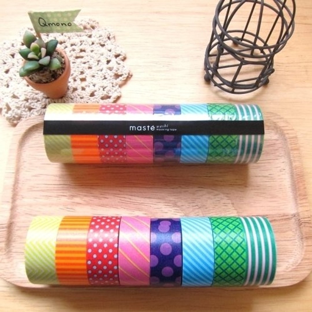 maste Masking Tape 和纸胶带 Basic 亮彩明色系【花样8卷组 (MST-MKT03-B)】 - 纸胶带 - 纸 多色