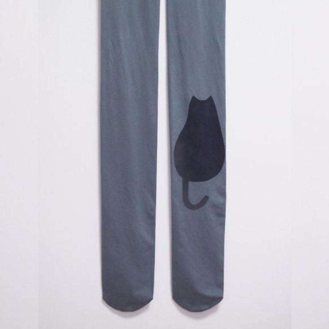 Big one point tights black cat silhouette [Made to order] - 袜子 - 其他材质 灰色