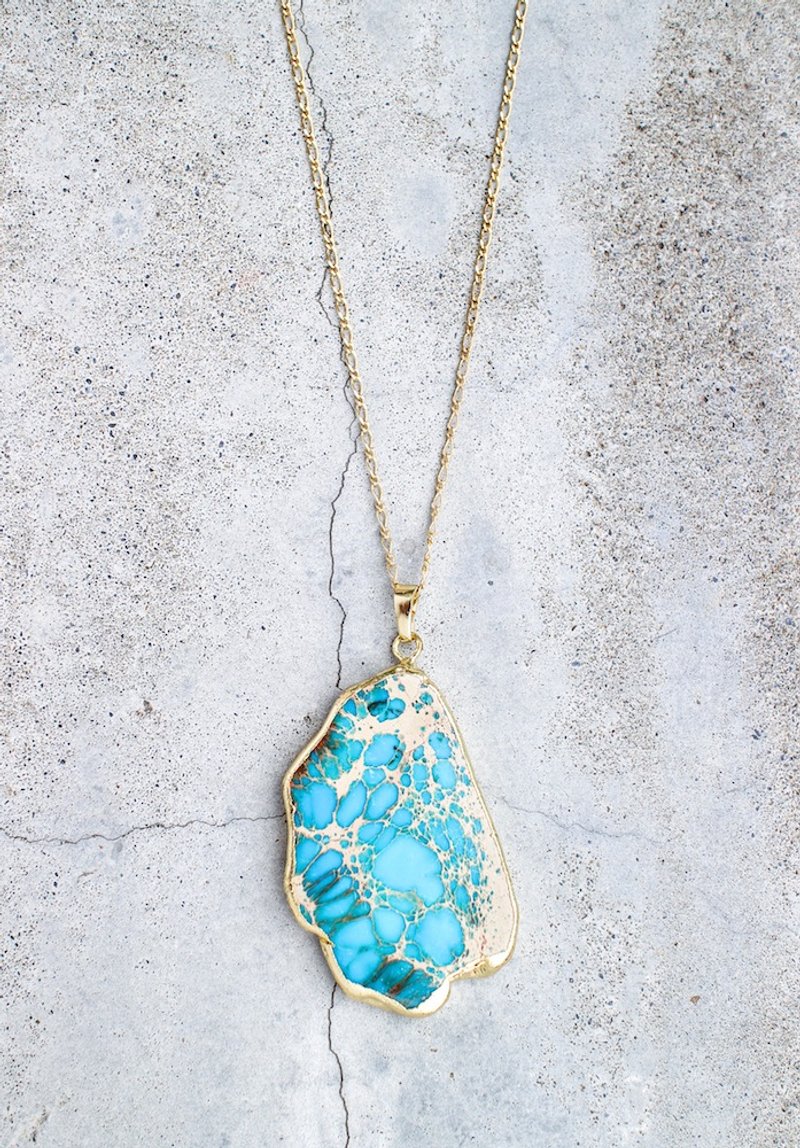 [原矿系]Hai 金镶海藏石原矿项链-限量手工. 情人节礼物. 生日礼物. 天然石 - 项链 - 宝石 蓝色