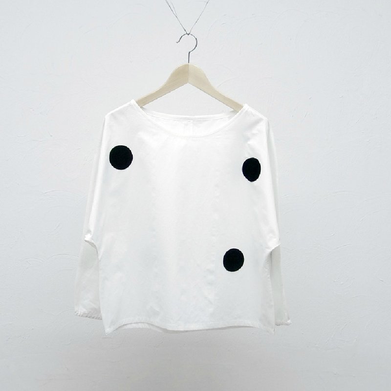 圆点东方长袖T恤 T-shirt（两色可选） - imakokoni - 女装上衣 - 棉．麻 黑色