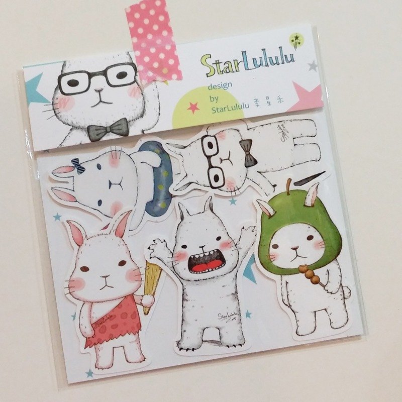 防水贴纸 / 萌萌大白兔 / 第2组 (5入) - 贴纸 - 纸 粉红色