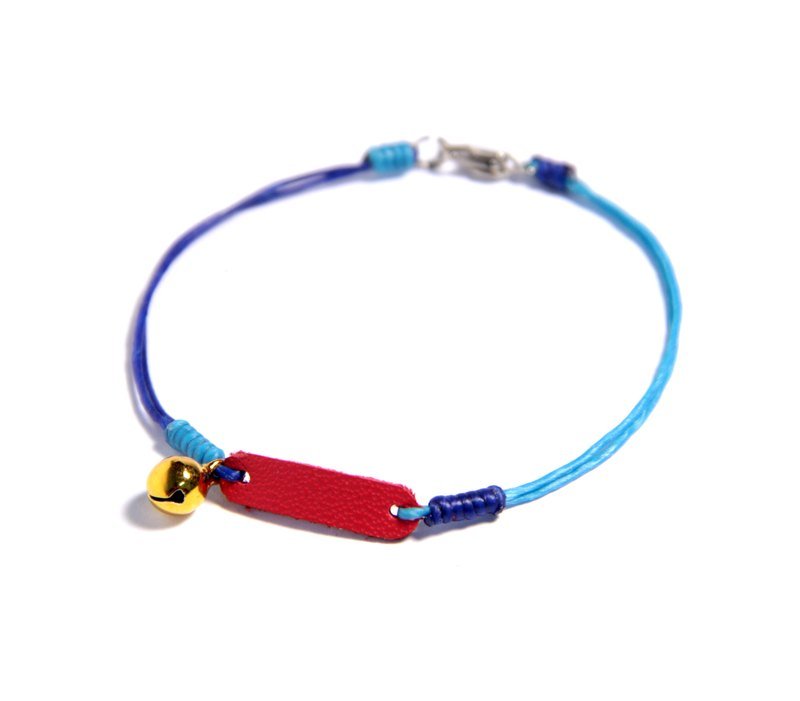 极简小红皮金铃 蚕丝蜡线手环 - 手链/手环 - 真皮 红色