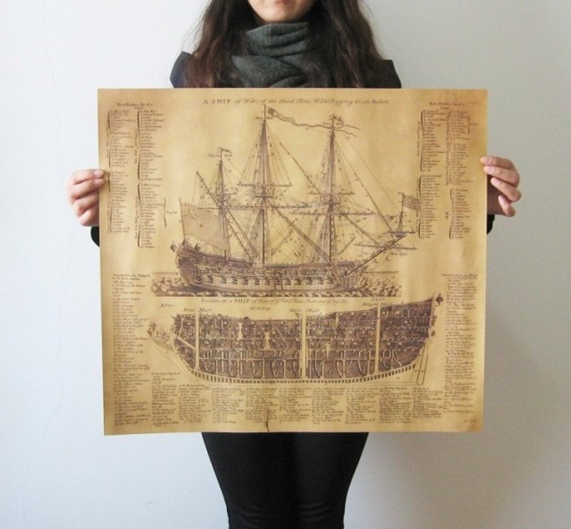 god leading-【海报系列】古代船只战舰 酒吧居家 装饰牛皮纸海报 57*51.5cm - 海报/装饰画/版画 - 纸 咖啡色