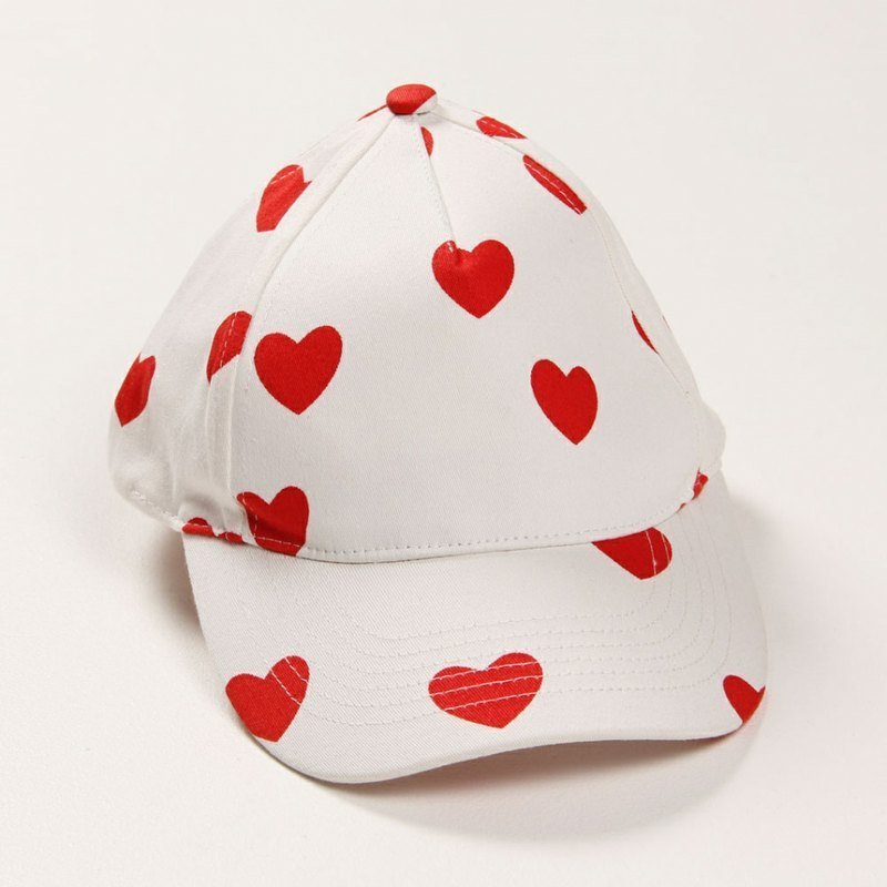 瑞典 mini rodini 爱心满版鸭舌帽 - 围嘴/口水巾 - 棉．麻 红色