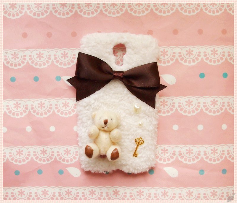 礼物 Gift 布艺 毛绒小熊与金锁手机壳 保护壳  Samsung Galaxy S4 Note2 Note3 iPhone5s iPhone4s - 手机壳/手机套 - 其他材质 白色