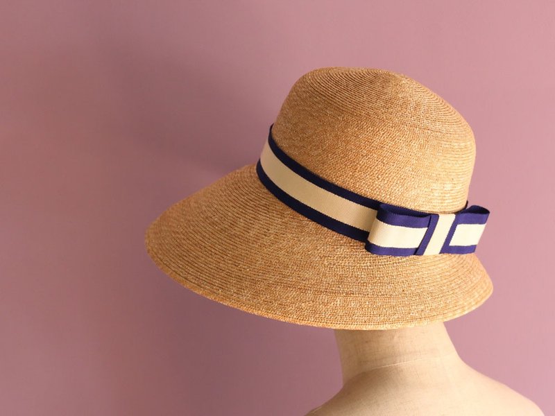 Nautical Wide Brim Straw Hat Cecil - 帽子 - 植物．花 蓝色