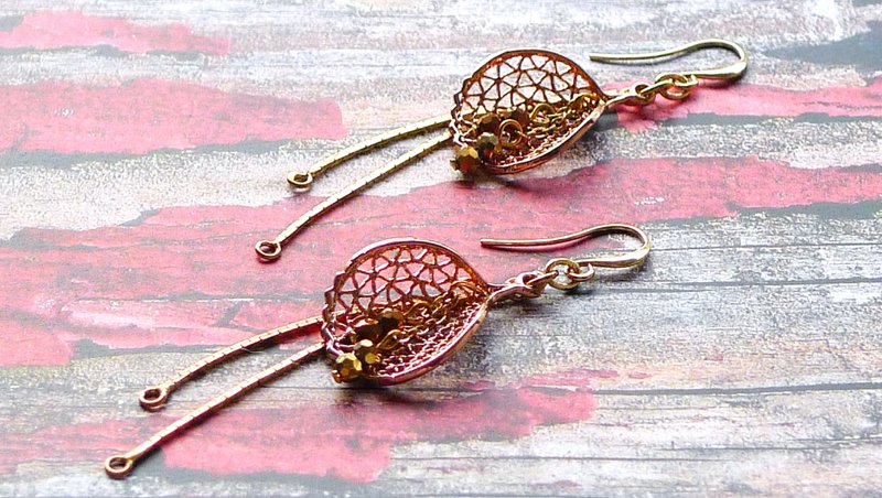 秋之金玲 - 耳环/耳夹 - 其他金属 橘色