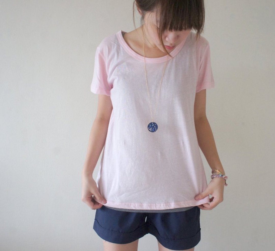 最舒服的内搭 ✦ 软软100%纯绵t-shirt ✦ 宽宽领（四色：纯白/粉红/麻花灰色/海蓝） - 女装 T 恤 - 棉 多色