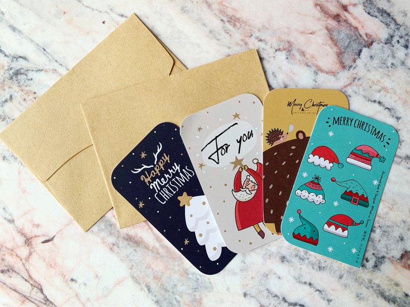 圣诞小卡经典/嗨嗨四件套组   -洛可可草莓手创明信片 圣诞卡片 - 卡片/明信片 - 纸 