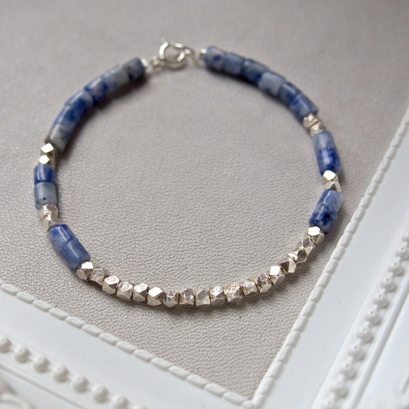 《KeepitPetite》气质 • 蓝纹石 • 925纯银不规则切面 • 手链・生日礼物 - 手链/手环 - 其他材质 蓝色