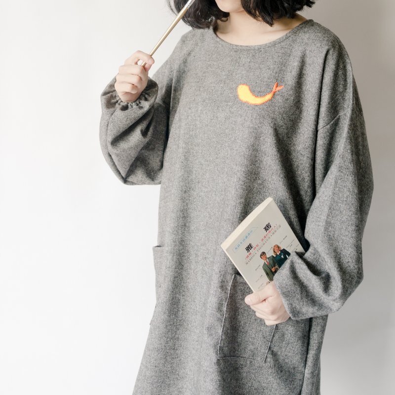 【 炸虾好好吃 / 澎澎洋装 】-灰黑加在一起布 - 洋装/连衣裙 - 其他材质 灰色