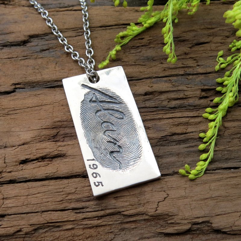 指纹印记系列 / 指纹厚版军牌深刻坠 / 925银 / 定制化 - 项链 - 其他金属 银色