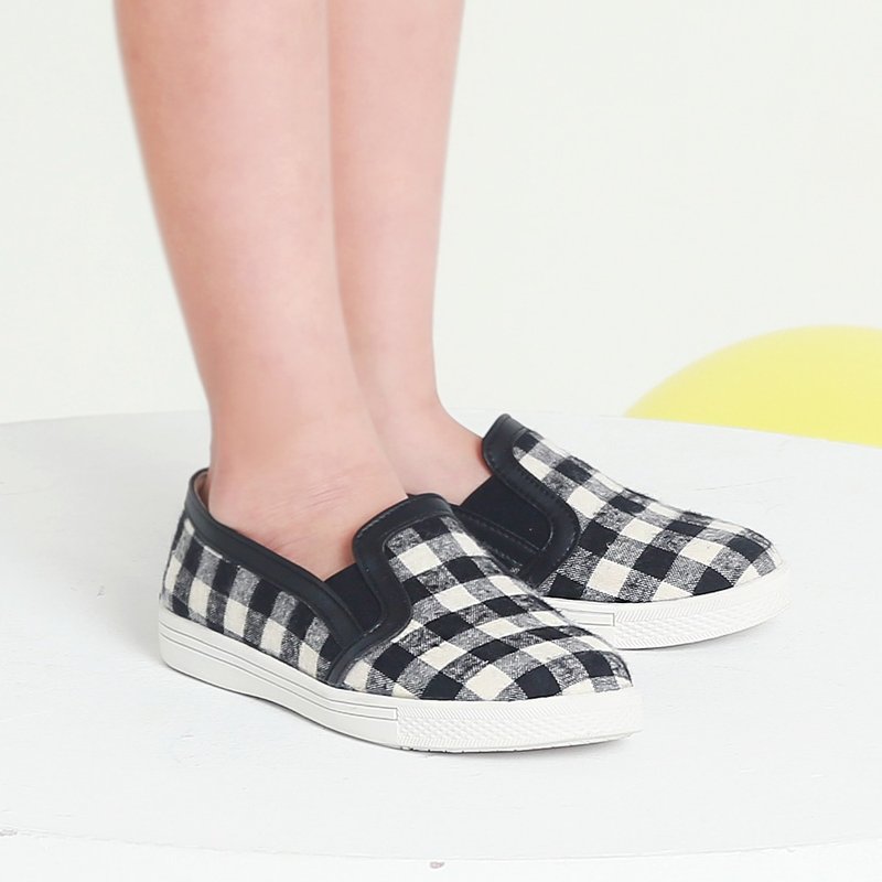 手工童鞋 台湾制 格子儿童休闲鞋 零码特价-黑白格 - 童装鞋 - 棉．麻 黑色