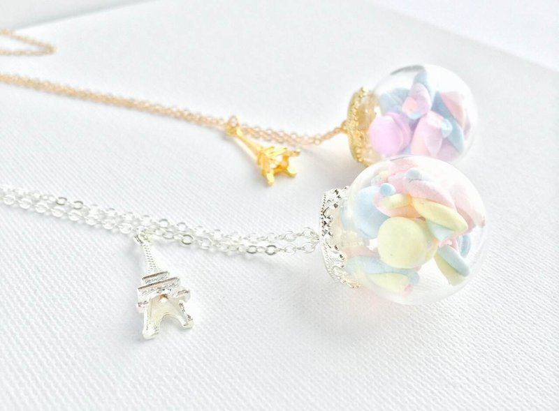 树脂黏土棉花糖马卡龙甜点水晶球项链 - 项链 - 玻璃 粉红色