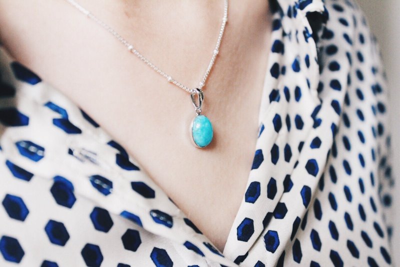 Amazonite天然石-海洋系天河石925纯银项链 - 项链 - 宝石 蓝色