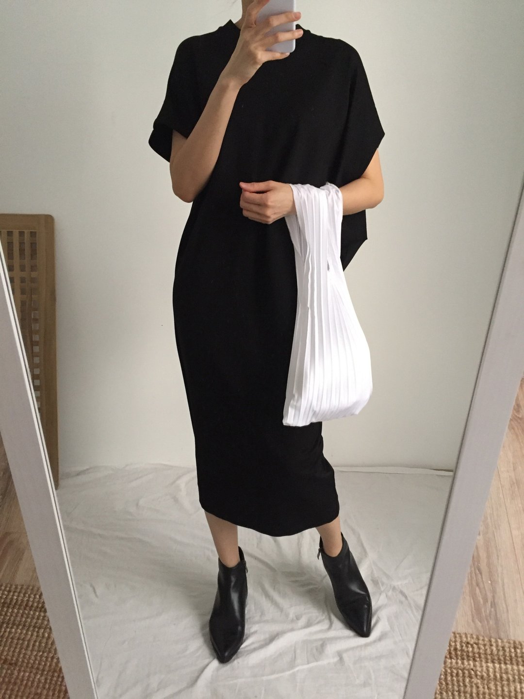 Yohji Dress 和服比例袖棉质中长黑色洋装 - 洋装/连衣裙 - 棉 黑色