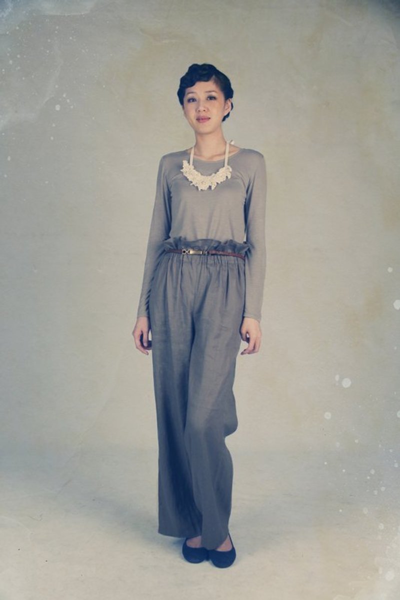 水枝宽版长裤 - 女装长裤 - 棉．麻 卡其色