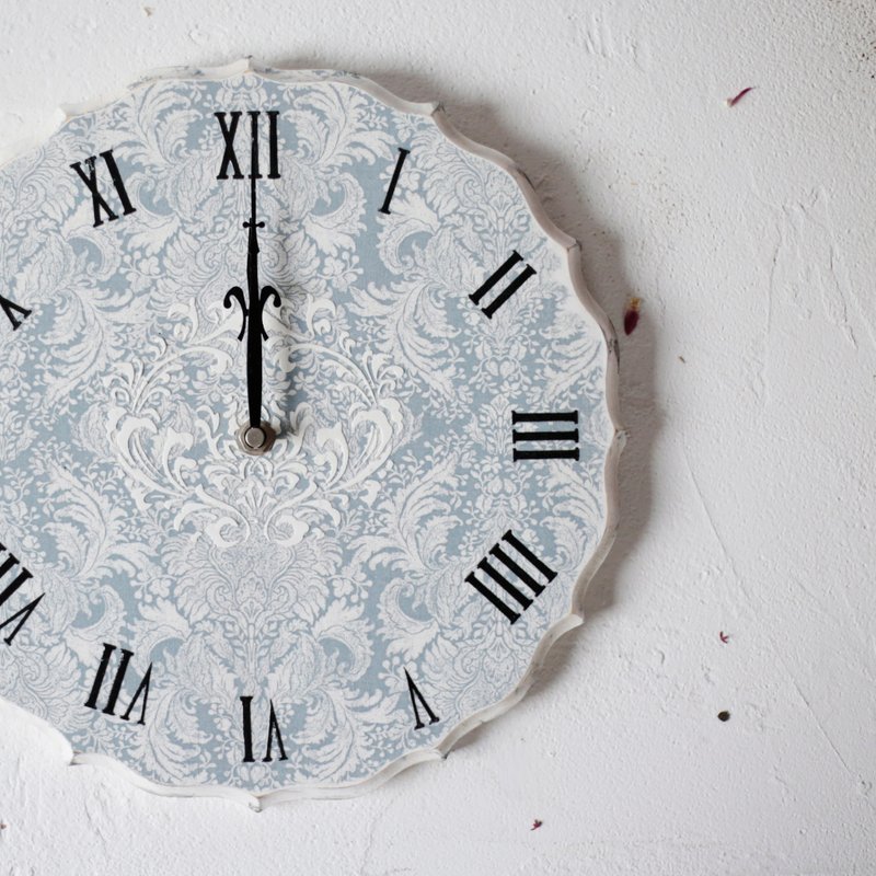 【爱木木】欧式复古乡村风 挂钟 静音时钟 安静 无声 附电池 - 时钟/闹钟 - 木头 蓝色