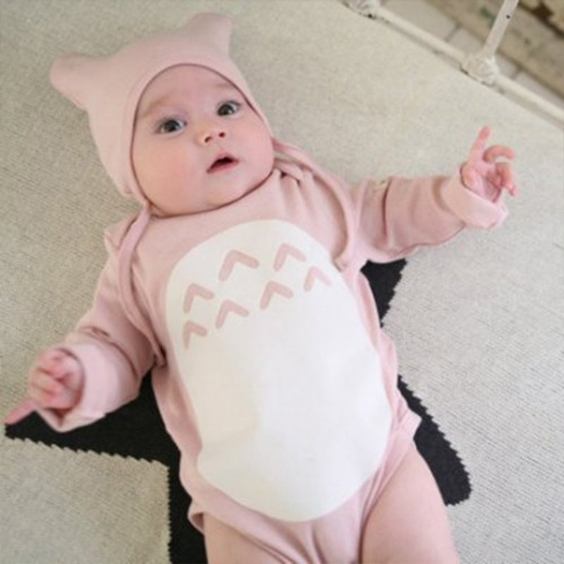 【韩国制】弥之星MiniDressing- Totoro 纯棉幼儿包屁衣/长袖款(含耳朵帽) 甜美粉 (M) - 围嘴/口水巾 - 棉．麻 多色