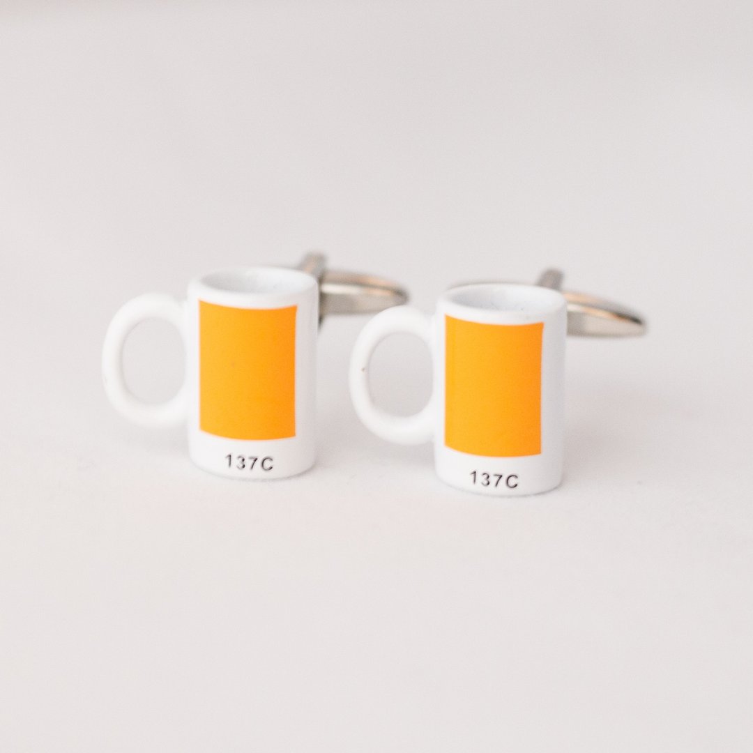 黄色图案 咖啡杯 袖扣 COFFEE MUG CUFFLINK - 袖扣 - 其他金属 
