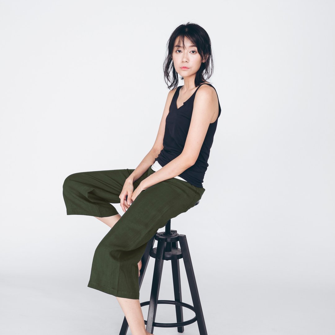 亚麻七分裤 - 墨绿 - 女装长裤 - 棉 金色
