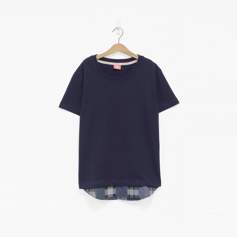 丈青拼接蓝绿格纹下摆Tee - 已全数售完 - 女装 T 恤 - 其他材质 蓝色