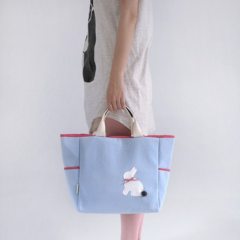 hairmo。草丛兔2way托特包(蓝) - 侧背包/斜挎包 - 棉．麻 蓝色