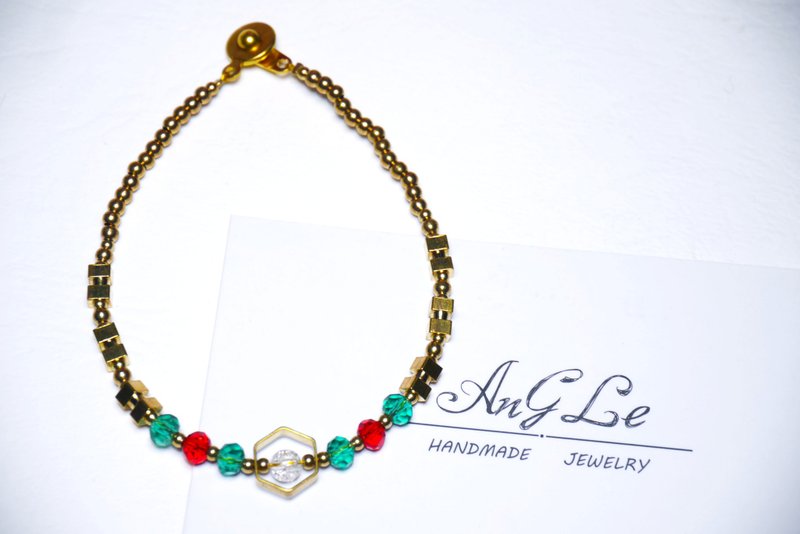 ❡ 冰花水晶黄铜手链 - 手链/手环 - 其他金属 咖啡色