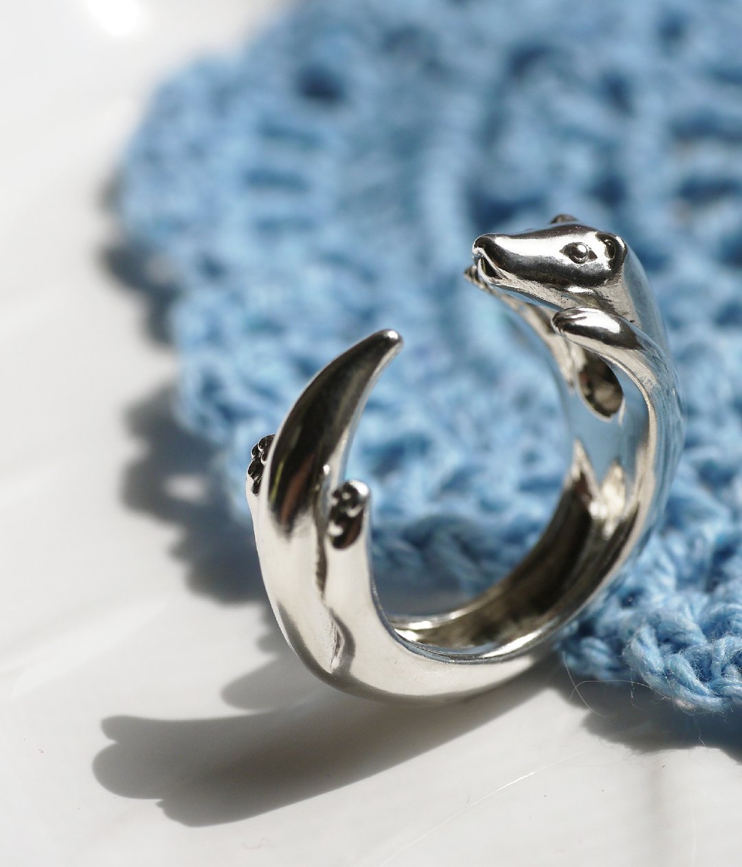 手工925纯银【雪貂戒指Ferret ring】我是不会让你离开我的!!(抱 - 戒指 - 纯银 银色