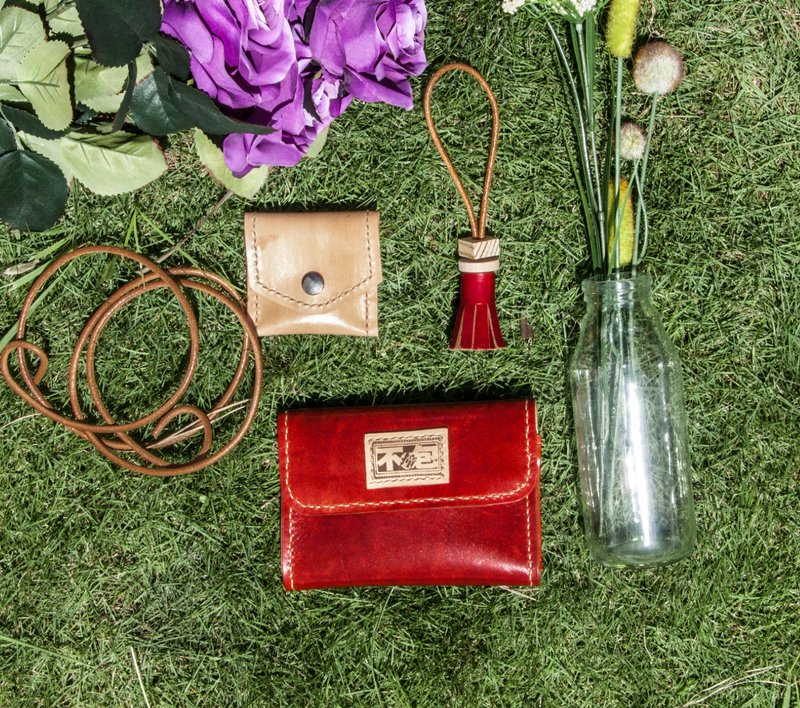 不撞包酒红色三加一植鞣革全真皮多功能手拿包 - 手拿包 - 真皮 红色