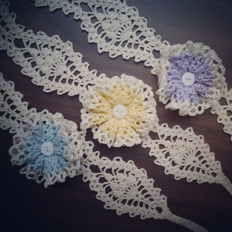 有机棉 手工编织蕾丝 宝宝发带--手工限量 - 围嘴/口水巾 - 棉．麻 白色