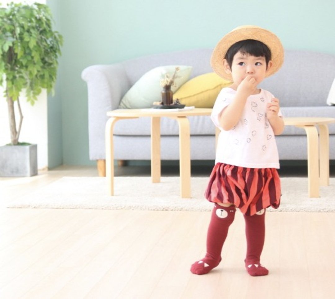 【韩国制】弥之星MiniDressing- 酷酷小熊儿童弹性袜 止滑袜 童袜 - 袜子 - 棉 红色