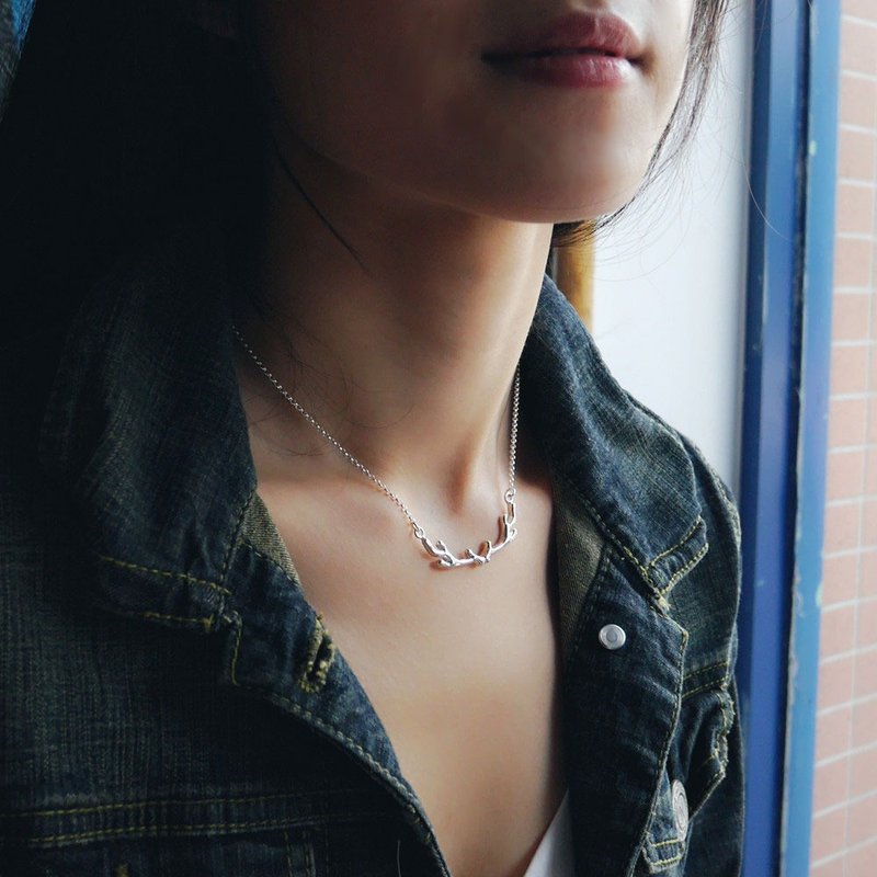 鹿角锁骨链 - 925纯银项链 免费礼物包装 - 锁骨链 - 纯银 银色