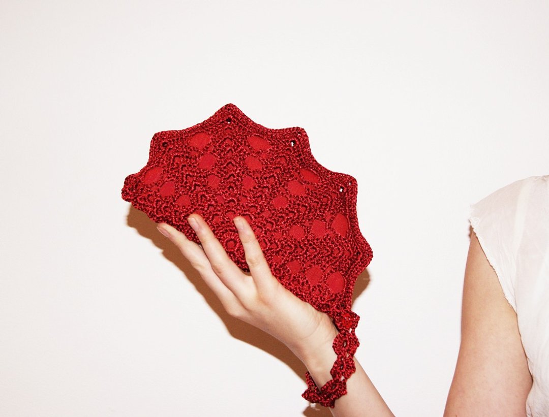 Red Bridesmaid Clutch Bag - Scarlet Red Formal Purse - Crochet Purse - Small Wristlet Bag - Christmas Red Clutch Bag - Red Wallet Purse Bag - 其他 - 其他材质 红色